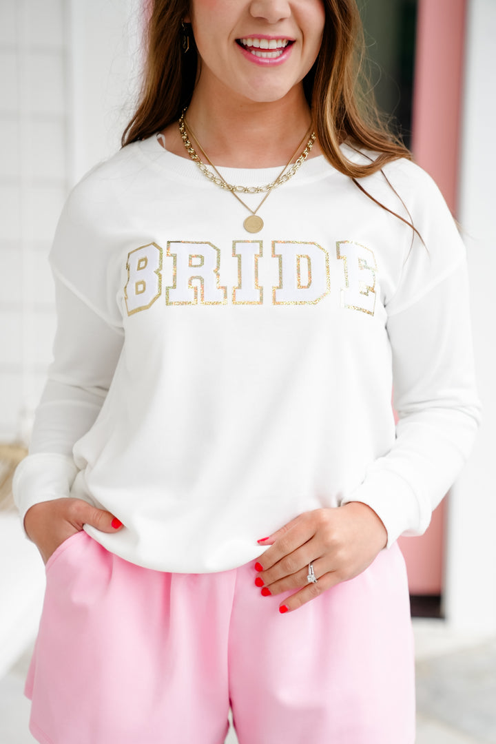 Plus/Reg White Bride Long Sleeve Pullover Top