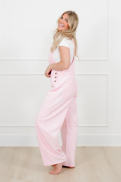 Pink Washed Twill Barrel Leg Overalls