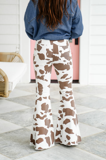 BiBi Cow Print Bell Bottom Pants