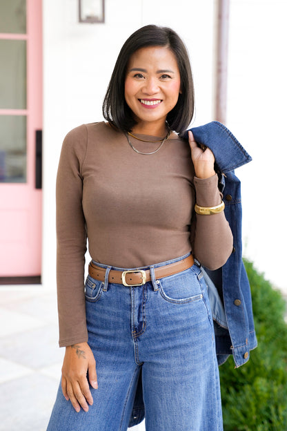 Solid Wide Neck Long Sleeve Top