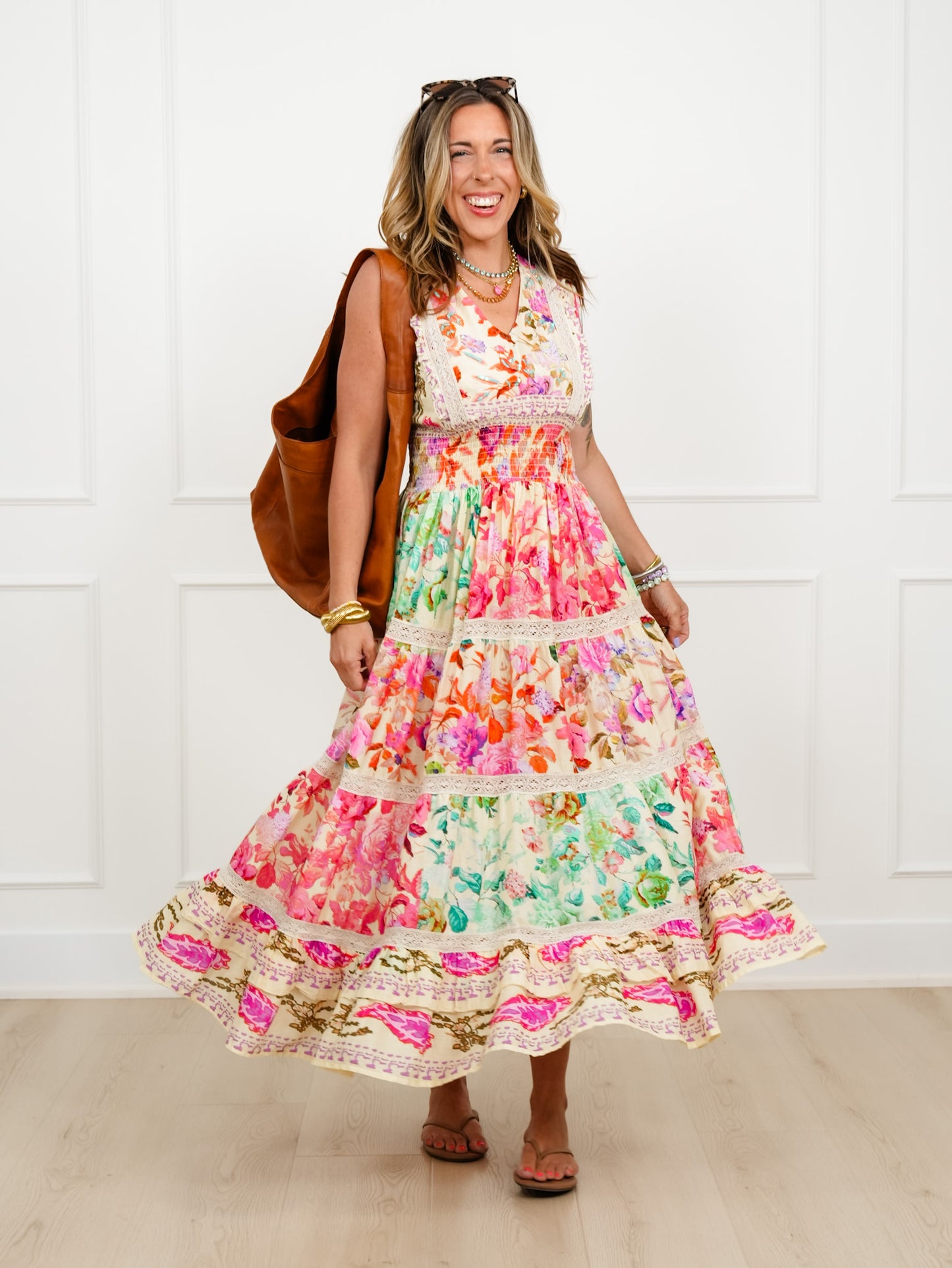 POL Floral Print Sleeveless V-Neck Maxi Dress