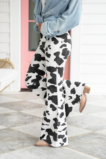 BiBi Cow Print Bell Bottom Pants