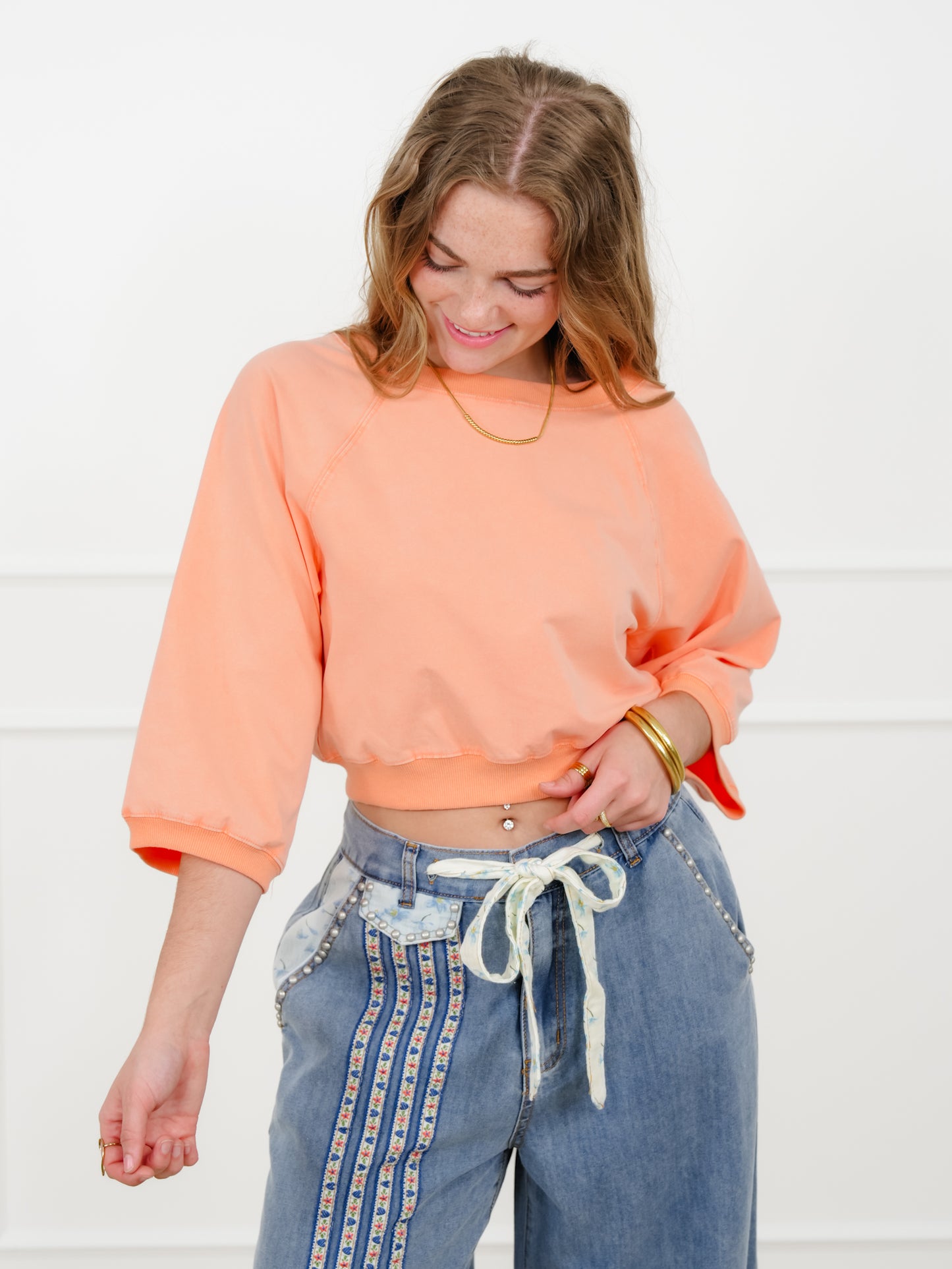 Mineral Wash 3/4 Sleeve Pullover Top