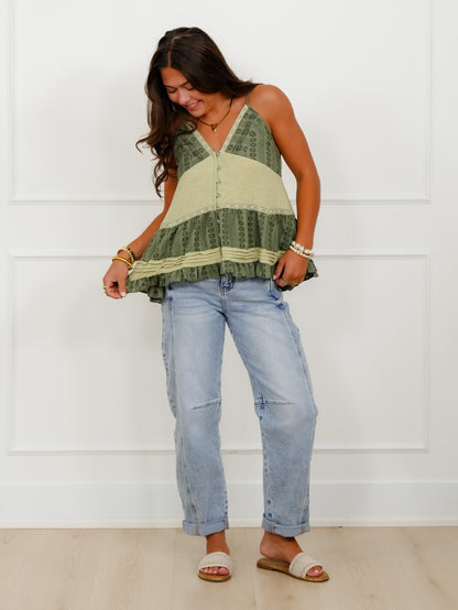 POL Sage Sleeveless V-Neck Button Down Top