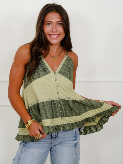 POL Sage Sleeveless V-Neck Button Down Top