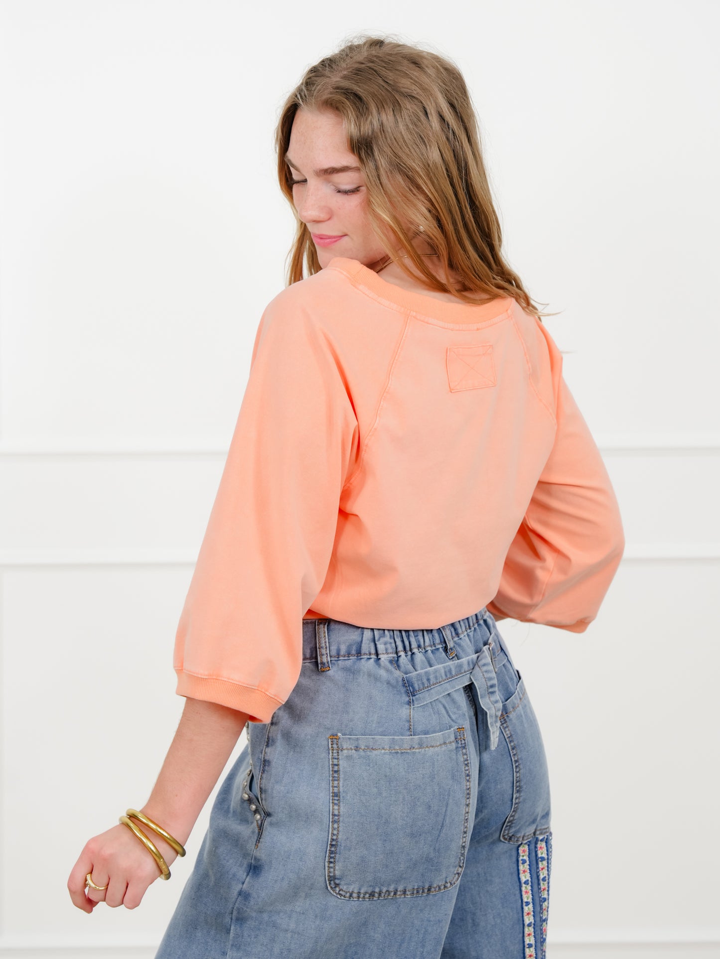 Mineral Wash 3/4 Sleeve Pullover Top