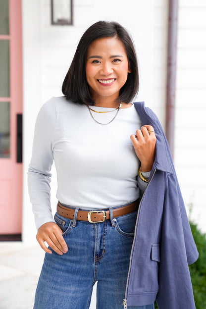 Solid Wide Neck Long Sleeve Top