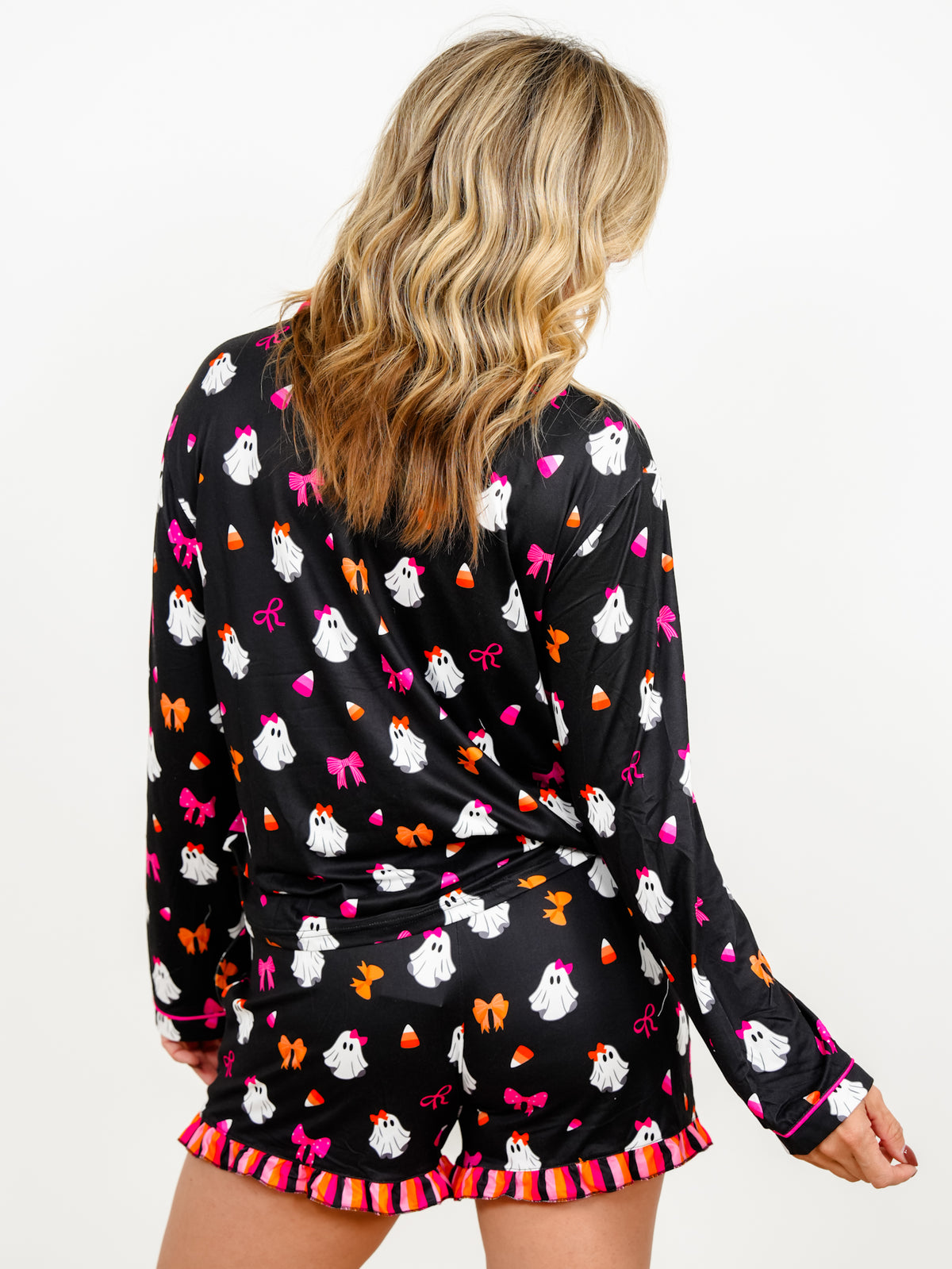 Plus/Reg Ghost Print Long Sleeve Top and Shorts Lounge Set