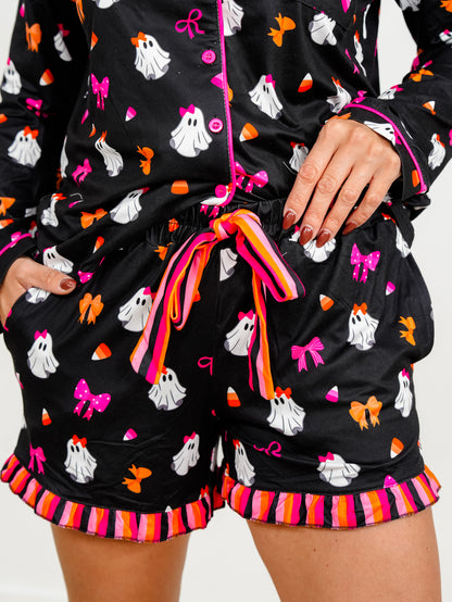 Plus/Reg Ghost Print Long Sleeve Top and Shorts Lounge Set