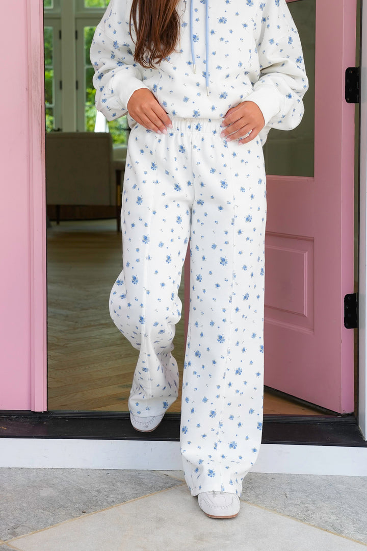 Floral Elastic Waist Sweat Pants