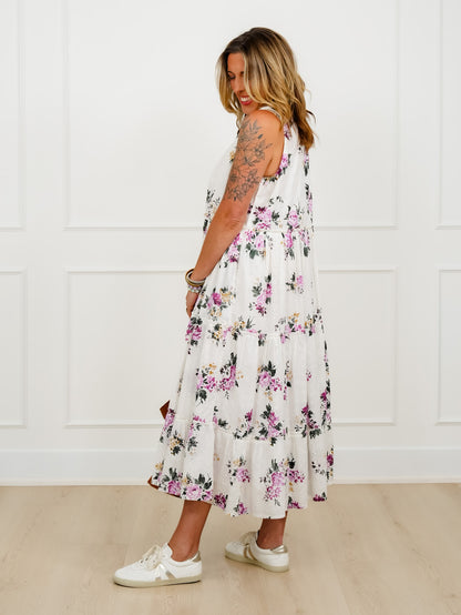 POL Floral Pattern Sleeveless Round Neck Long Dress
