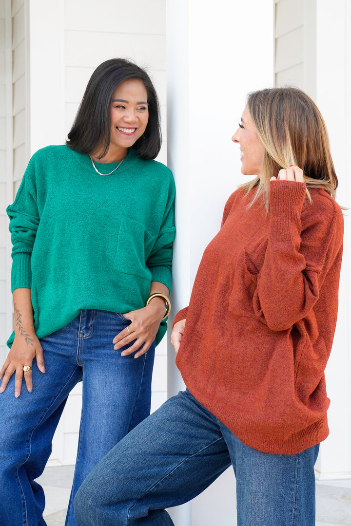 Door Buster! Zenana Melange Hi Low Hem Pocket Sweater