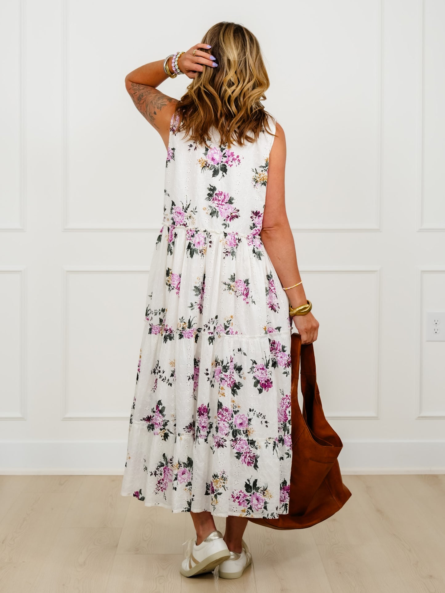 POL Floral Pattern Sleeveless Round Neck Long Dress