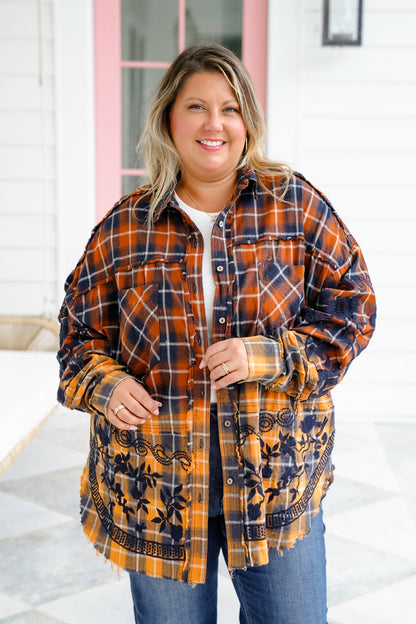 Flannel Dip Dyed Shirt with Floral Embroidery Detail