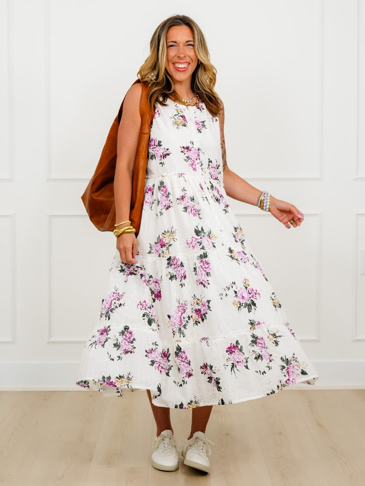 POL Floral Pattern Sleeveless Round Neck Long Dress