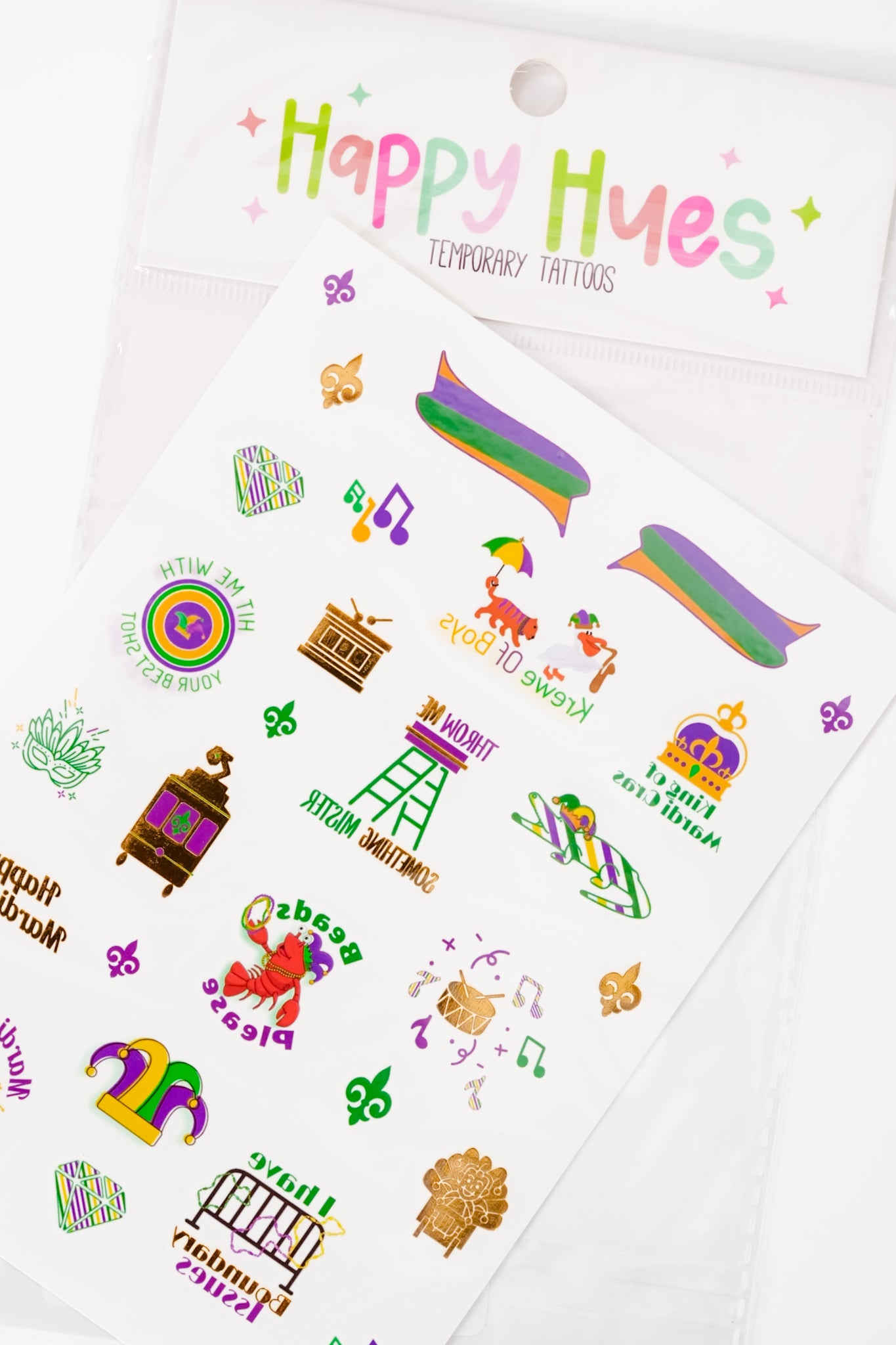 Happy Hues Tattoos King of Mardi Gras Temporary Tattoos Set