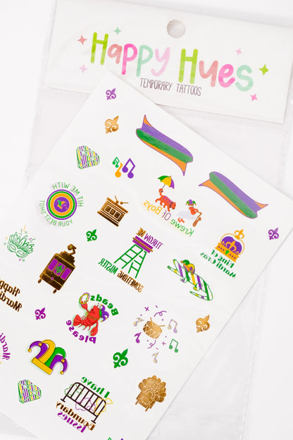 Happy Hues Tattoos King of Mardi Gras Temporary Tattoos Set