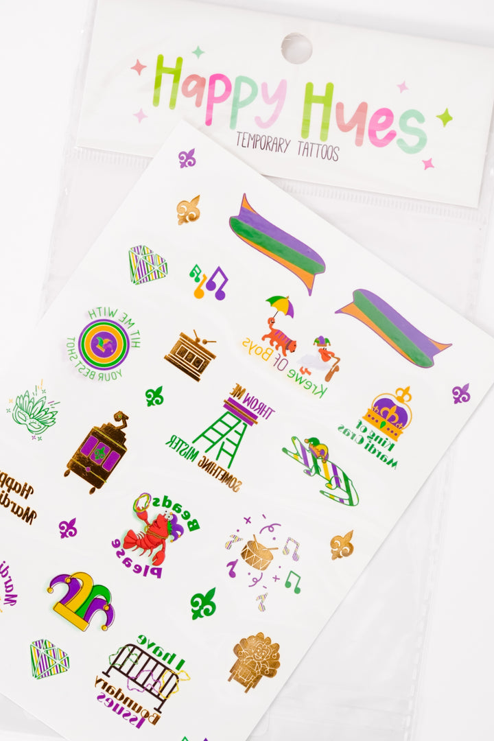 Happy Hues Tattoos King of Mardi Gras Temporary Tattoos Set