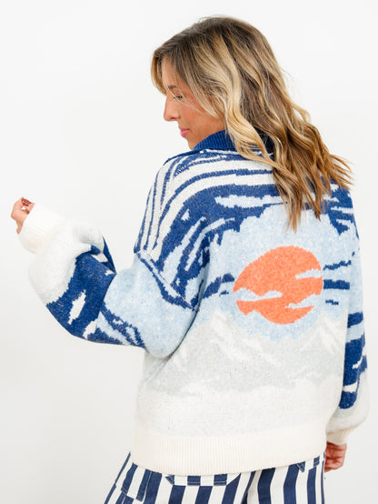 Plus/Reg Mountain Sunset Long Sleeve 1/4 Zip Sweater - Freckled Poppy