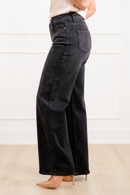 Daisy Print High Waist Wide Leg Jeans