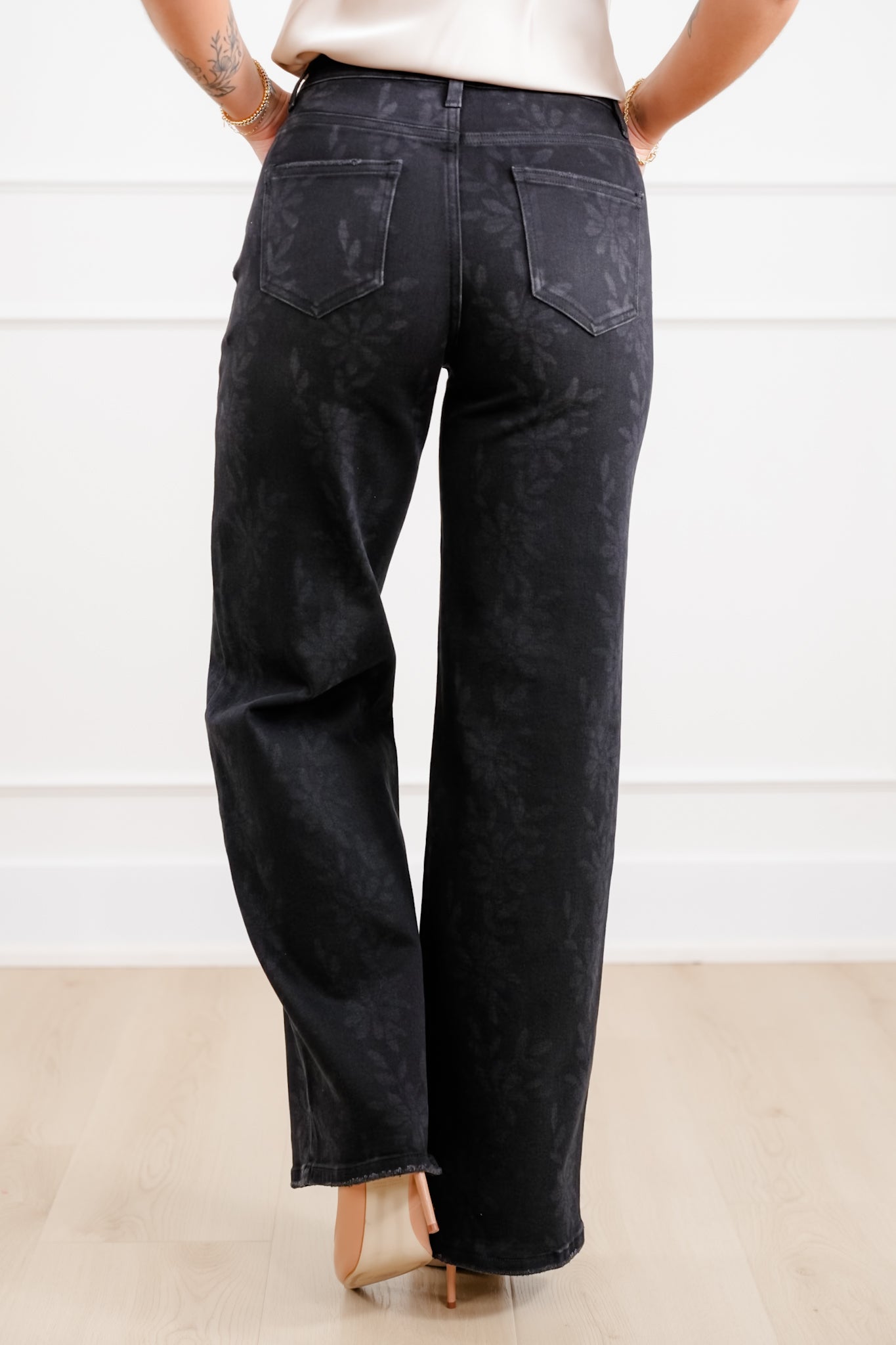 Daisy Print High Waist Wide Leg Jeans