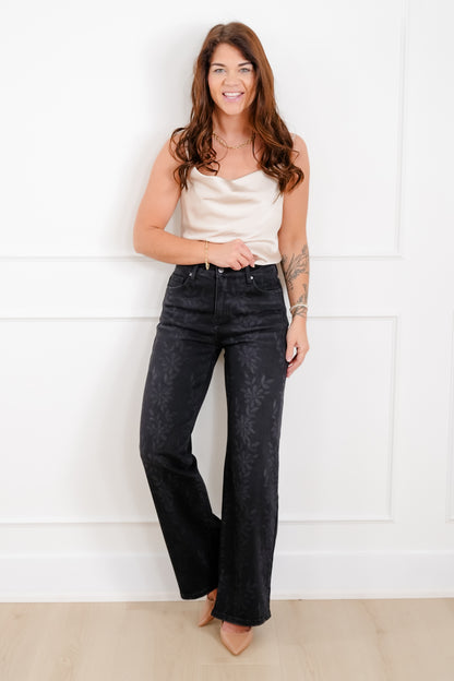 Daisy Print High Waist Wide Leg Jeans