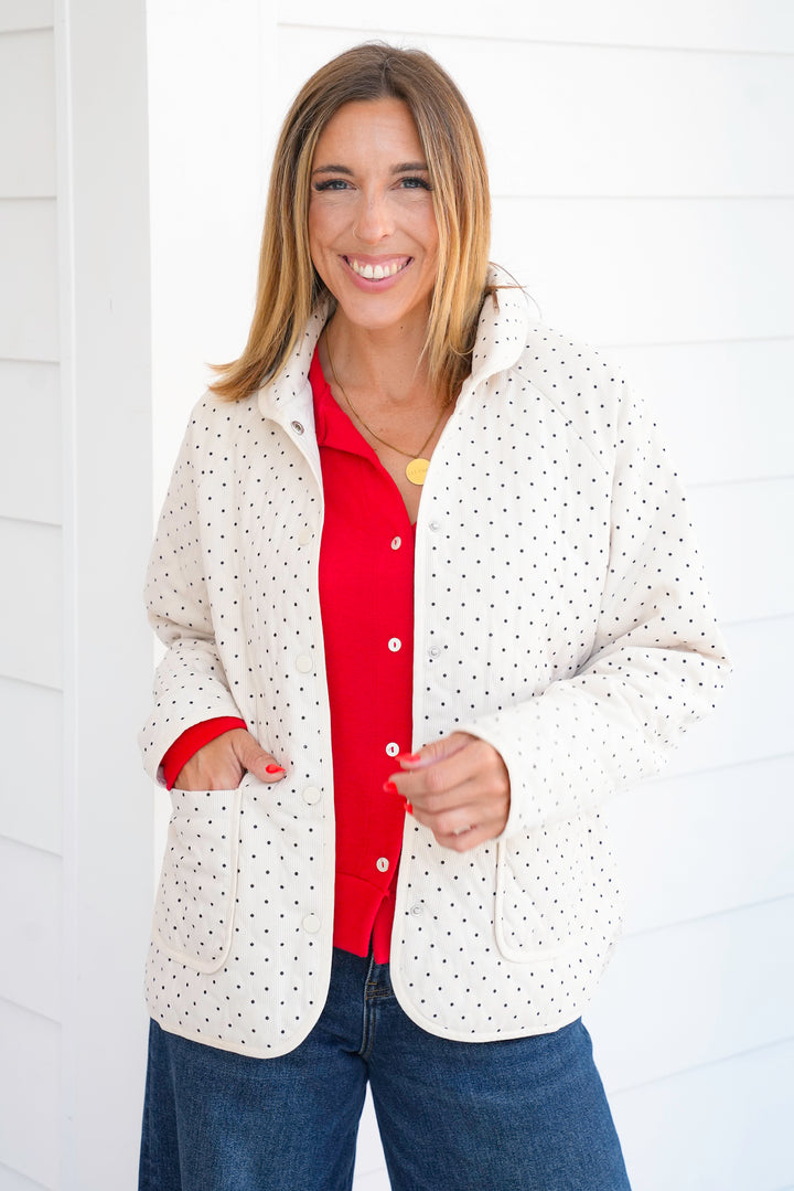 Polka Dot Quilted Long Sleeve Jacket
