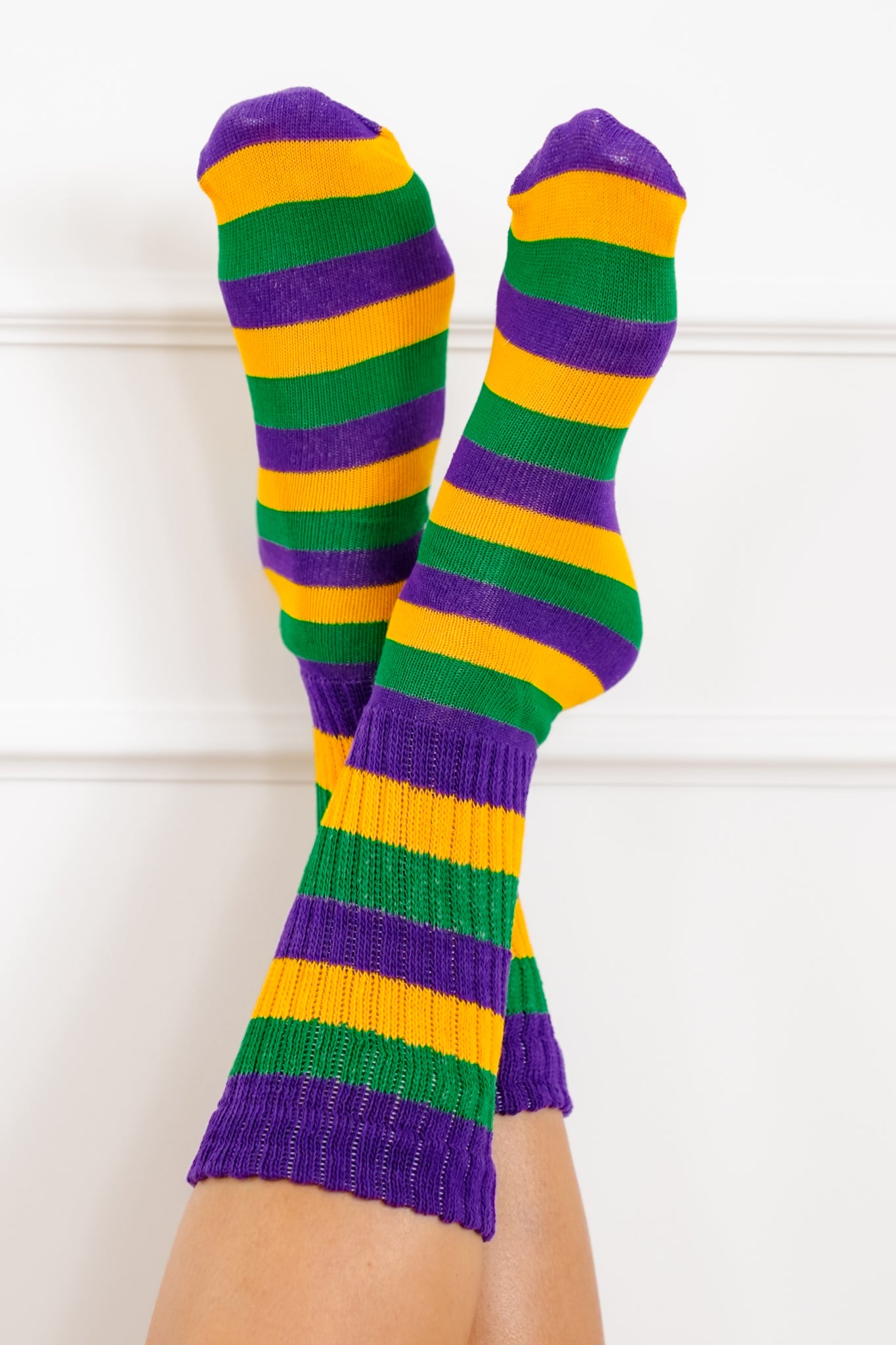 Festive Mardi Gras Striped Slouchy Socks