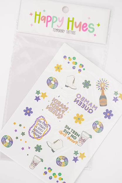 Happy Hues Tattoos Mardi Gras Queen Temporary Tattoo Sheet