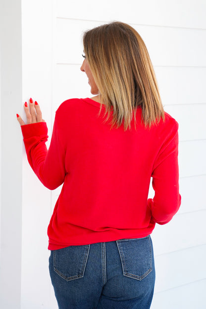 Plus/Reg Red Long Sleeve Button Up Cardigan Sweater