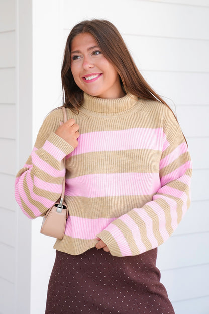 Striped Long Sleeve Mock Neck Sweater