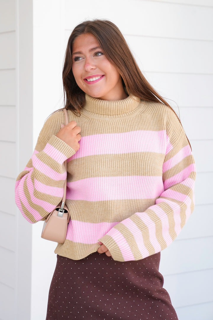 Striped Long Sleeve Mock Neck Sweater
