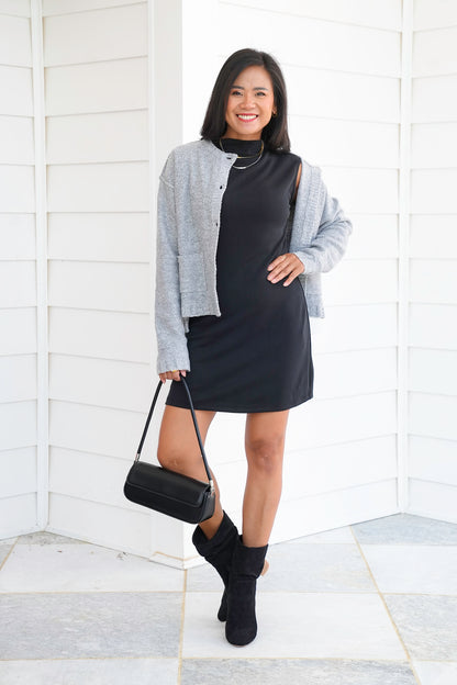 Black Sleeveless Mock Neck Mini Dress