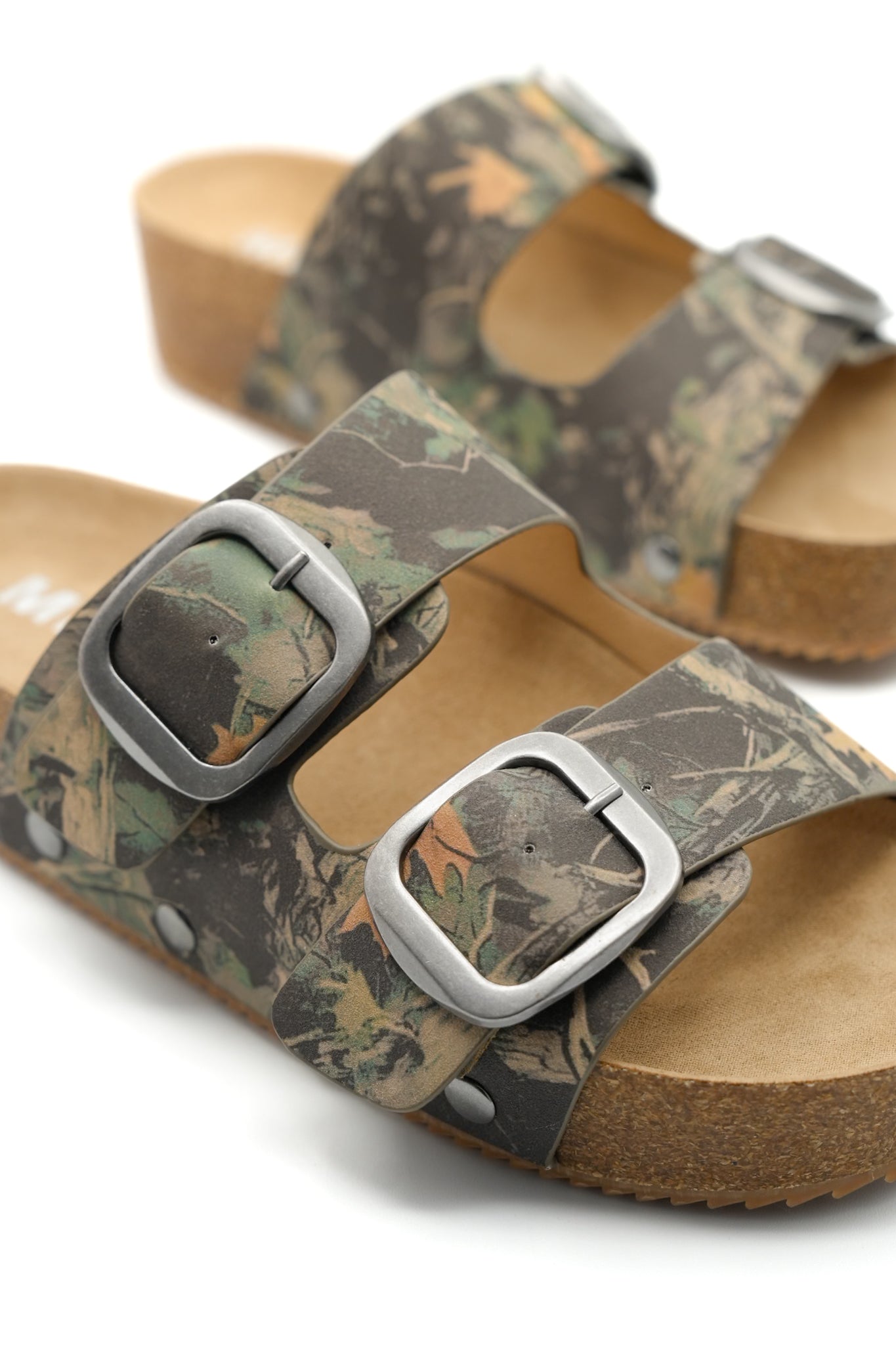 MIA Camo Print Double Buckle Cork Footbed Sandal