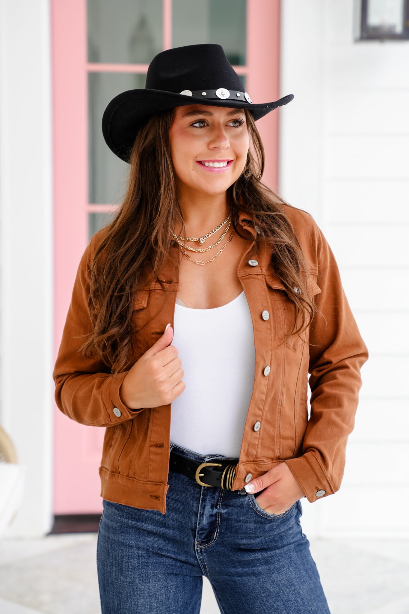 Plus/Reg Judy Blue Camel Denim Long Sleeve Button Down Jacket