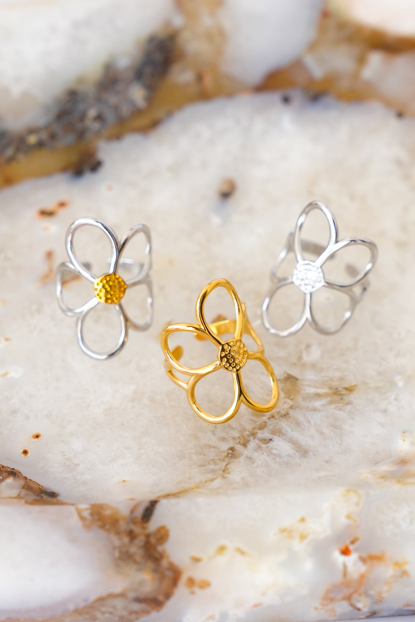 Love Poppy Stainless/Waterproof Open Flower Ring