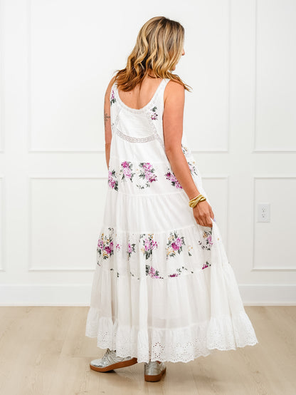 POL Floral Eyelet Sleeveless Round Neck Long Dress
