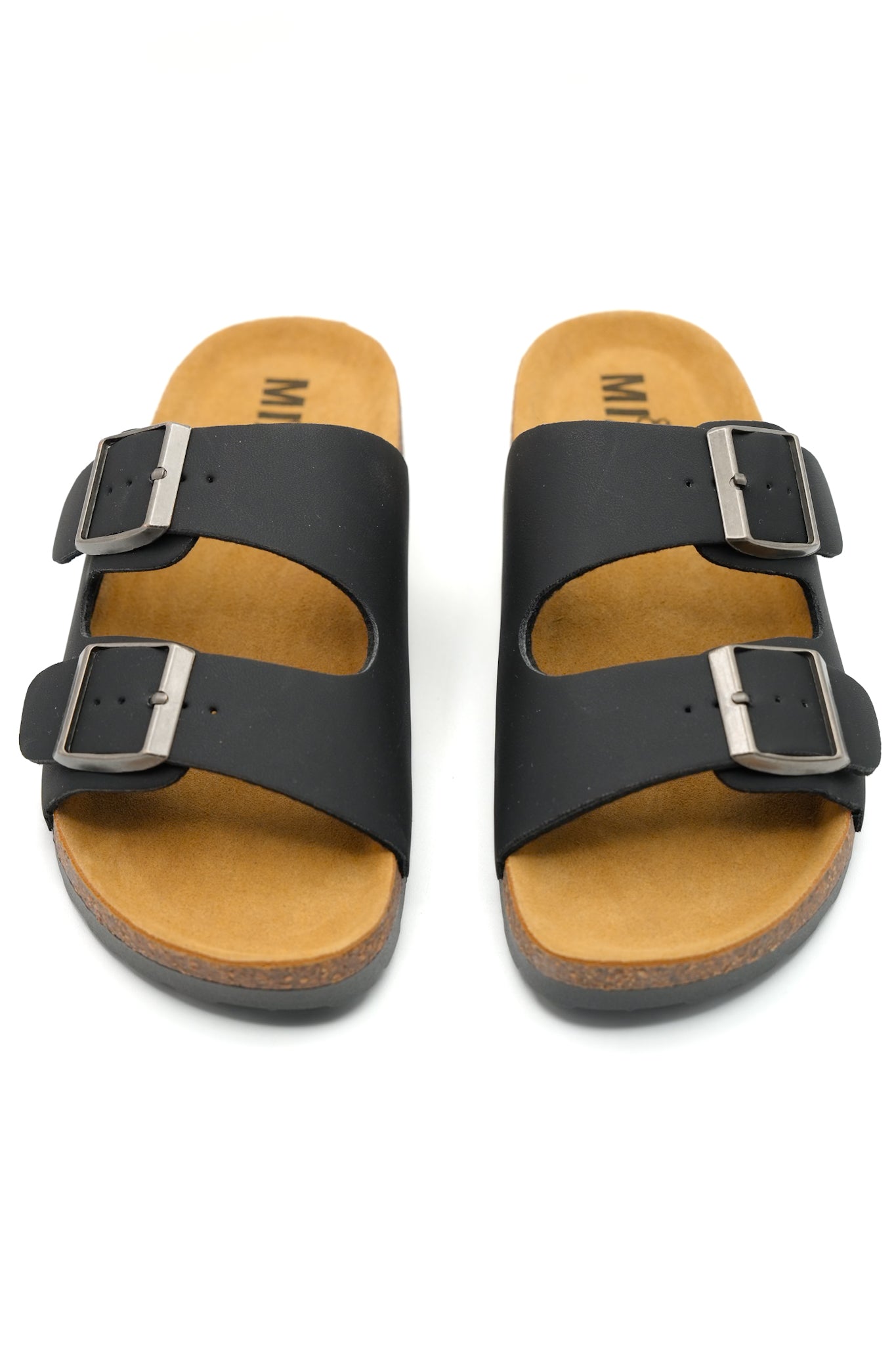 MIA Double Buckle Vegan Leather Sandal with Cork Footbed