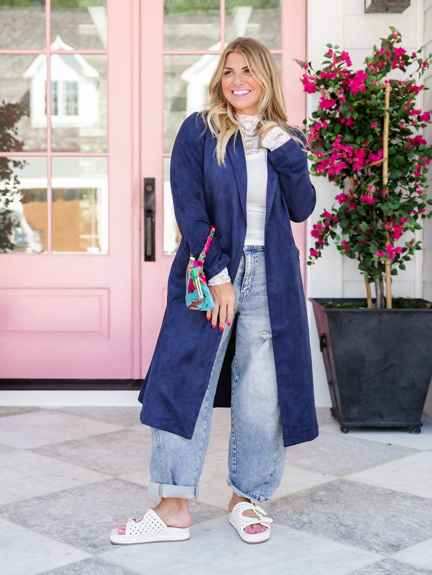Vegan Suede Long Sleeve Open Front Long Jacket
