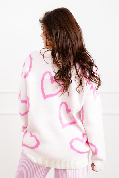 Plus/Reg Heart Pattern Long Sleeve Pullover Sweater