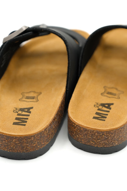 MIA Double Buckle Vegan Leather Sandal with Cork Footbed