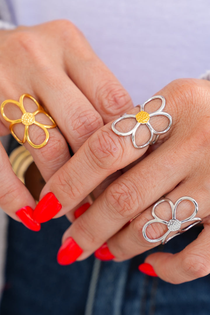Love Poppy Stainless/Waterproof Open Flower Ring