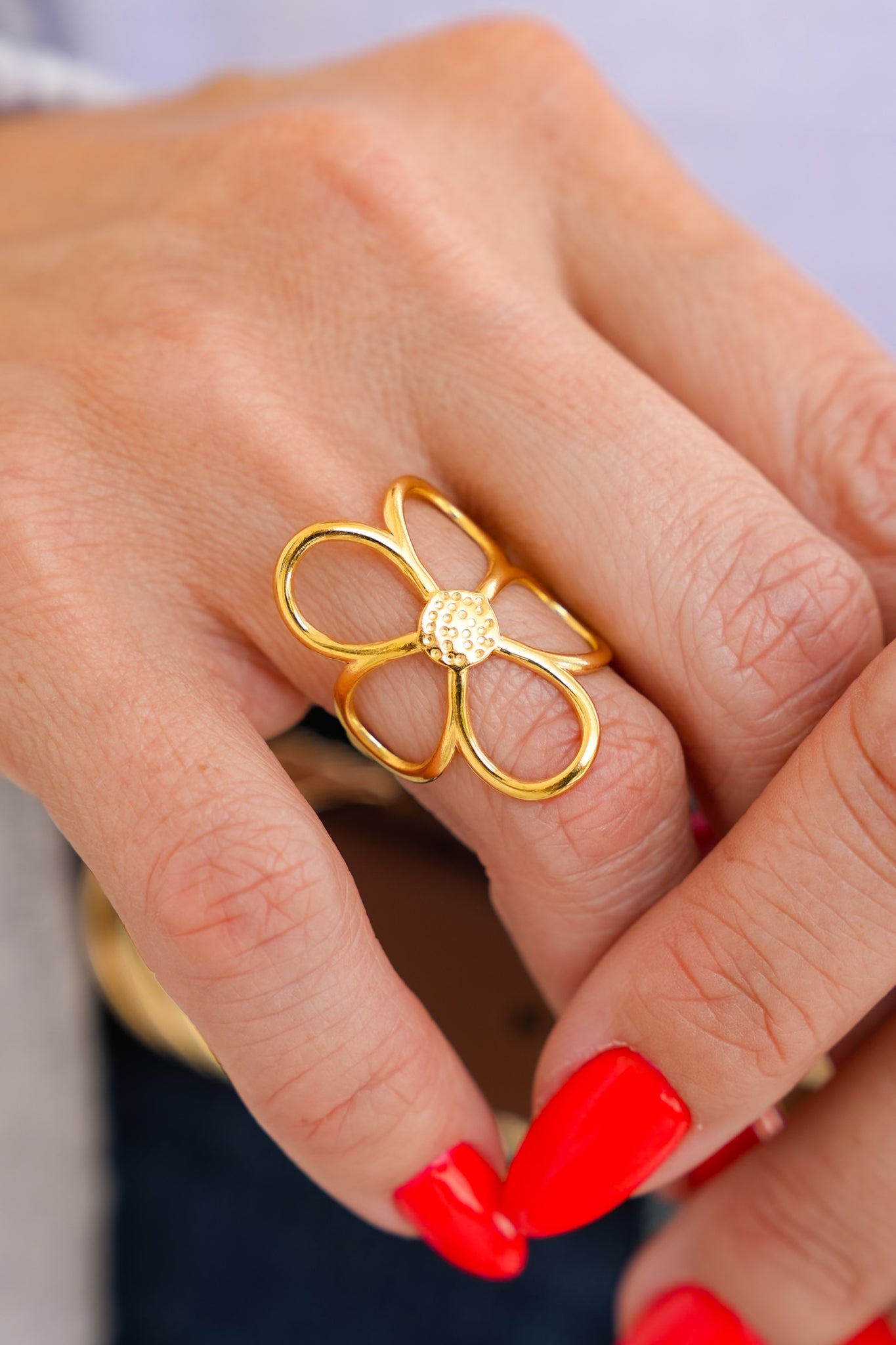 Love Poppy Stainless/Waterproof Open Flower Ring