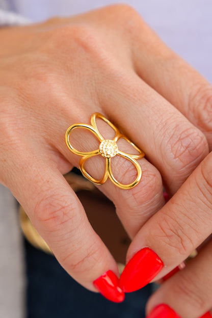 Love Poppy Stainless/Waterproof Open Flower Ring