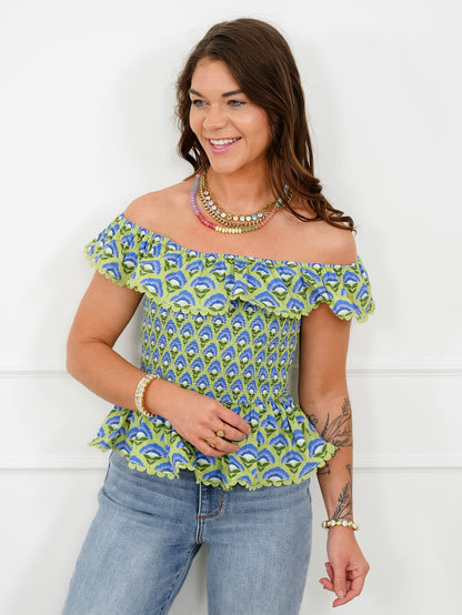 Floral Sleeveless Smocked Top With Ruffle Detail