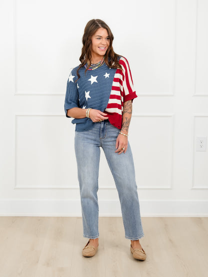 Knit Short Sleeve American Flag Top