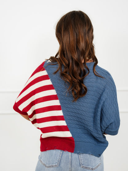Knit Short Sleeve American Flag Top