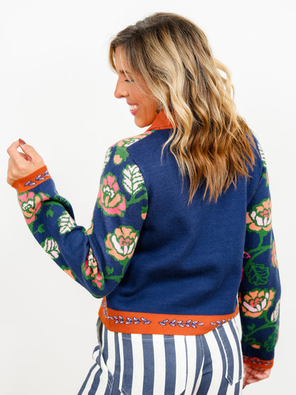 Parrot Print & Contrast Border Long Sleeve Cardigan