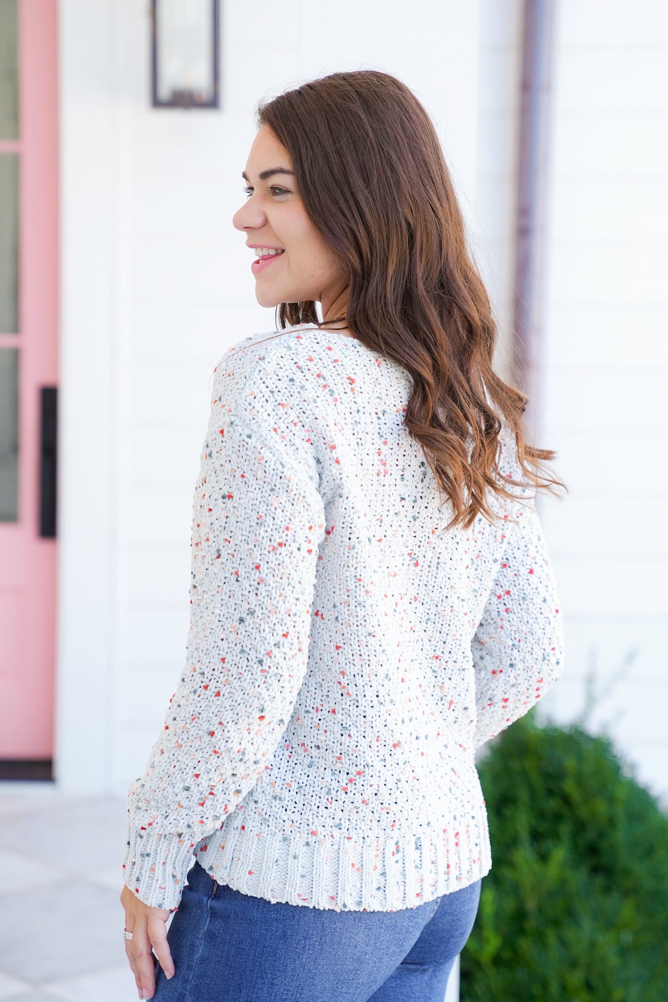 Popcorn Long Sleeve Boat Neck Pullover Sweater