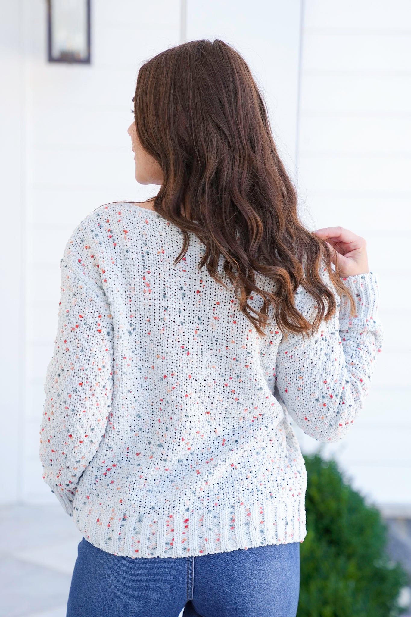 Popcorn Long Sleeve Boat Neck Pullover Sweater